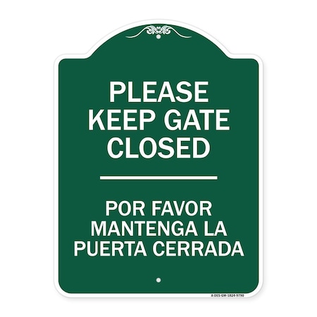 Signmission Please Keep Gate Closed Por Favor Mantenga La Puerta Cerrada Alum Sign, 24" x 18", GW-1824-9790 A-DES-GW-1824-9790